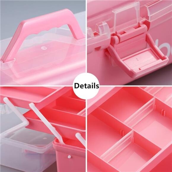 12'' Three-Layer Clear Plastic Storage Box with Handle, Craft Tool Box, 3 Layer - Picture 4 of 7